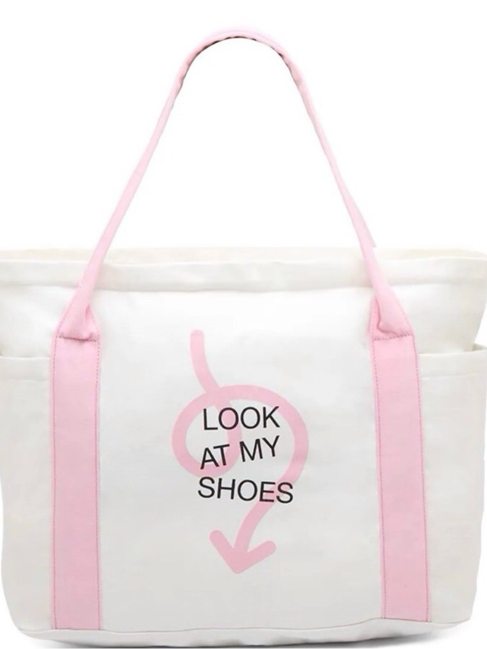 DSW. New in bag -White and Pink Canvas Tote Bag - 'Look At My Shoes'